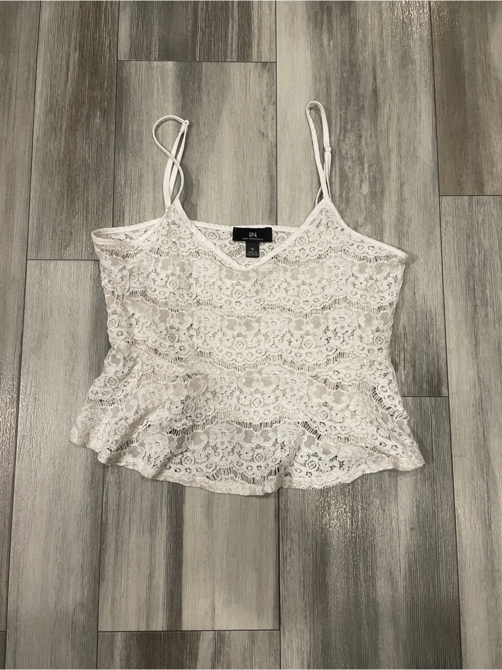 I.N. San Francisco White Allover Lace Cami Tank Top coastal grandma Size M